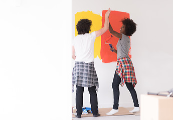 Image showing multiethnic couple painting interior wall