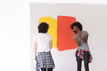 Image showing multiethnic couple painting interior wall