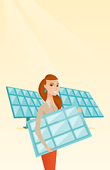 Image showing Woman holding solar panel vector illustration.