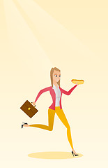 Image showing Business woman eating hot dog vector illustration.