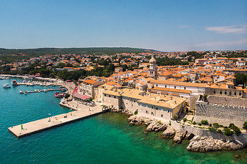 Image showing Aerial view of mediterranean coastal old town Krk, Island Krk, Croatia