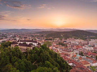 Image showing Panorama of the Slovenian capital Ljubljana at sunset.