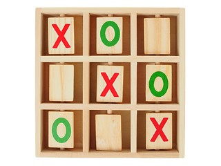 Image showing Wooden tic-tac-toe on white