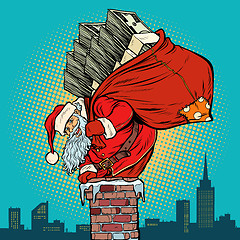 Image showing Santa Claus with money climbs into the chimney