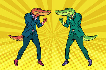 Image showing A fight between two businessmen crocodiles. Competition concept