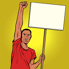 Image showing Afrikan man protests with a poster