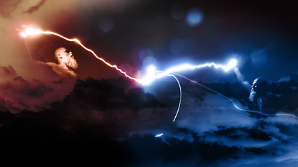 Image showing two gods fight with lightnings