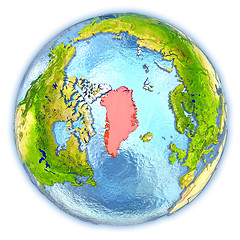 Image showing Greenland on isolated globe