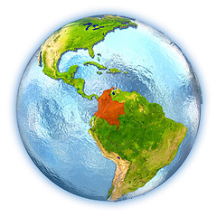 Image showing Colombia on isolated globe