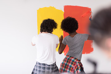 Image showing multiethnic couple painting interior wall