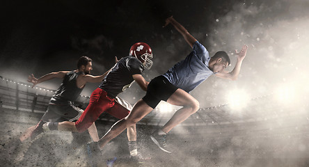Image showing Multi sports collage about basketball, run, American football players at stadium