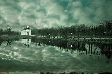 Image showing Church in hoersholm slotshave in winter