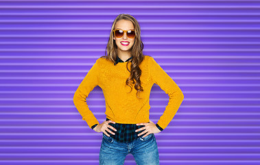Image showing happy young woman or teen girl in casual clothes
