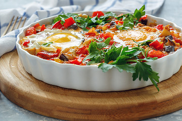 Image showing Homemade spicy shakshuka with eggs.