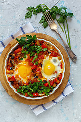 Image showing Dish is a traditional Israeli food shakshuka.