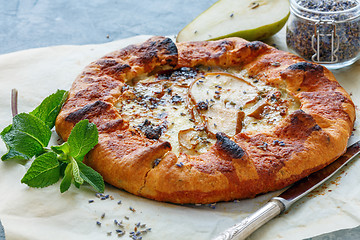 Image showing Galette with pear, ricotta and lavender.