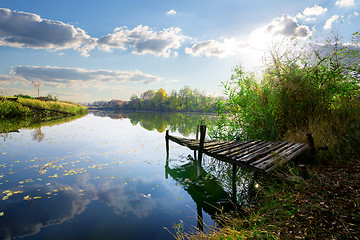 Image showing Old pier on pond