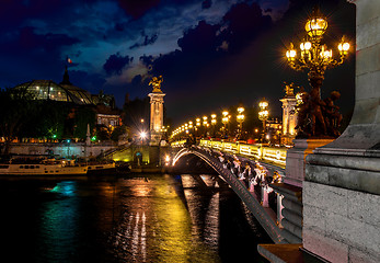 Image showing Night over bridge Alexandre III