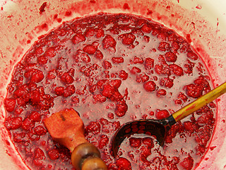 Image showing Raspberry jam in dishes