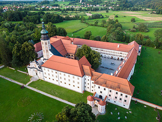 Image showing Aerial view of Cistercian monastery Kostanjevica na Krki, homely appointed as Castle Kostanjevica, Slovenia, Europe