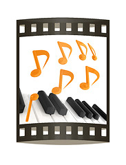 Image showing music notes  background. 3D illustration. The film strip.