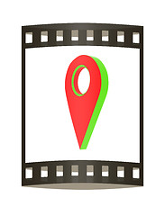 Image showing Realistic 3d pointer of map. 3d illustration. The film strip.