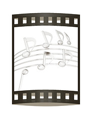 Image showing music notes  background. 3D illustration. The film strip.