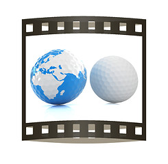 Image showing Conceptual 3d illustration. Golf ball world globe. The film stri