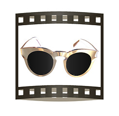 Image showing Cool metal sunglasses. 3d illustration. The film strip.