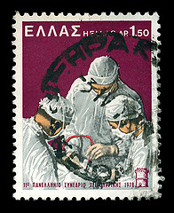 Image showing surgeons performing surgery vintage postage stamp