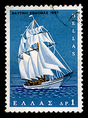 Image showing sailboat vintage postage stamp