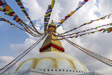 Image showing Boudhanath Stupa in Kathmandu and buddhist prayer flags