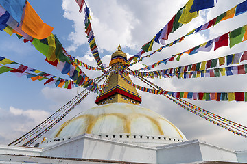 Image showing Boudhanath Stupa in Kathmandu and buddhist prayer flags