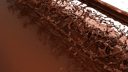 Image showing Chocolate or cocoa coffee splashes and droplets