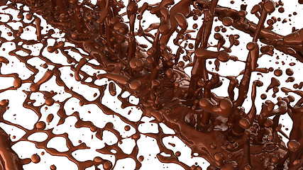 Image showing Melting chocolate or cocoa coffee splashes and droplets