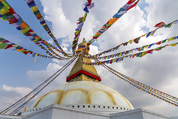 Image showing Boudhanath Stupa in Kathmandu and buddhist prayer flags