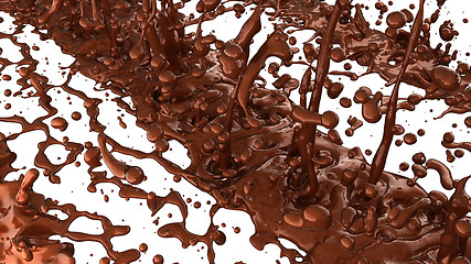 Image showing Chocolate or cocoa coffee splashes and droplets