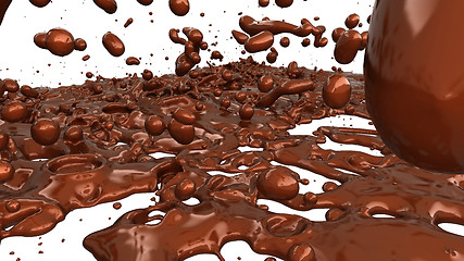 Image showing Melted chocolate or cocoa coffee splashes and droplets