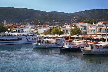 Image showing Skiathos, Greece - August 17, 2017: Panoramic view over the port