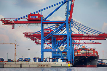 Image showing Hamburg, Germany - July 28, 2014: View of port of Hamburg harbor