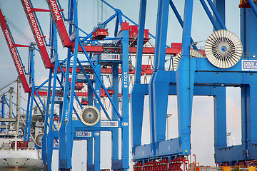 Image showing Hamburg, Germany - July 28, 2014: View of port of Hamburg harbor