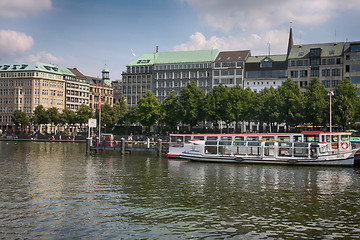 Image showing Hamburg, Germany - July 28, 2014: People enjoy walking and seats