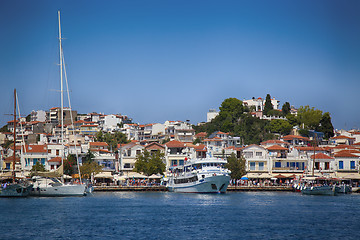 Image showing Skiathos, Greece - August 17, 2017: Panoramic view over the port