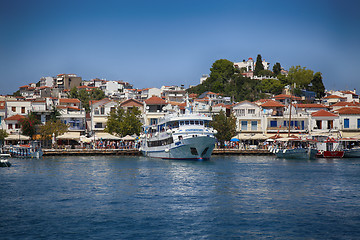 Image showing Skiathos, Greece - August 17, 2017: Panoramic view over the port