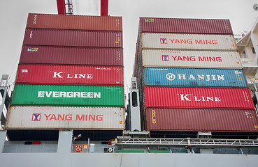 Image showing Hamburg, Germany - July 28, 2014: View of Shipping containers st