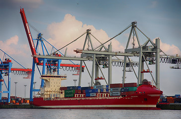 Image showing Hamburg, Germany - July 28, 2014: View of port of Hamburg harbor