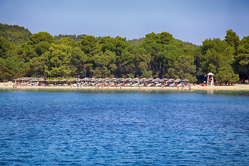 Image showing Skiathos, Greece - August 17, 2017: View from boats on Koukounar