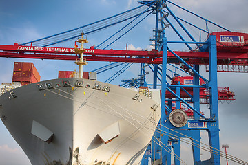 Image showing Hamburg, Germany - July 28, 2014: View of port of Hamburg harbor