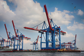 Image showing Hamburg, Germany - July 28, 2014: View of port of Hamburg harbor