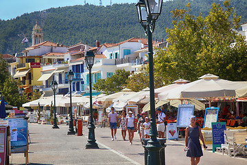 Image showing Skiathos, Greece - August 17, 2017: People, tourist walking and 